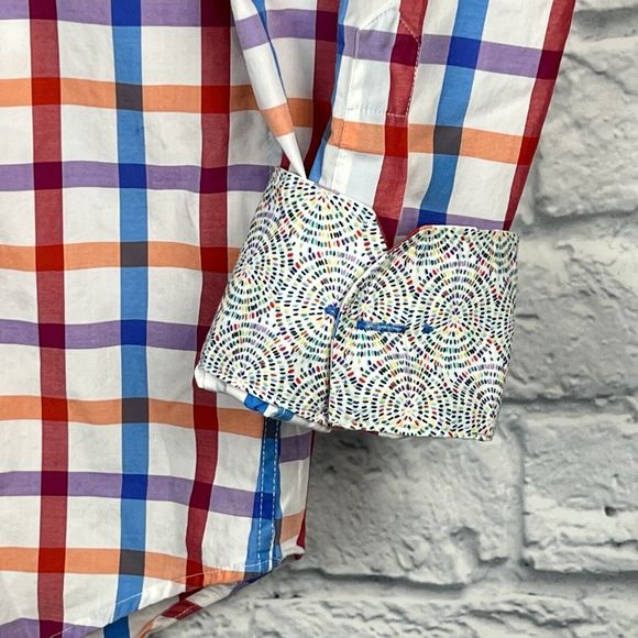 Bugatchi Men Colorful Button Long Sleeve Casual Shaped Fit Flip Cuff Shirt Sz XL - Picture 5 of 9